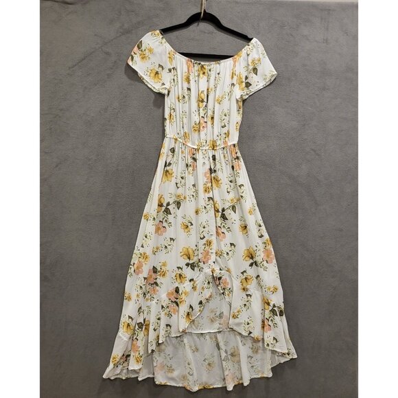 J For Justify Dress Womens Size Small White Floral Dress Hi Low Hem Cottagecore - Picture 1 of 6